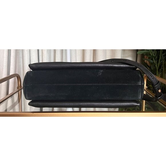 Tory Burch Black Leather and Suede Kira Handbag With Gold Logo Accents & Adjusta - Picture 5 of 13